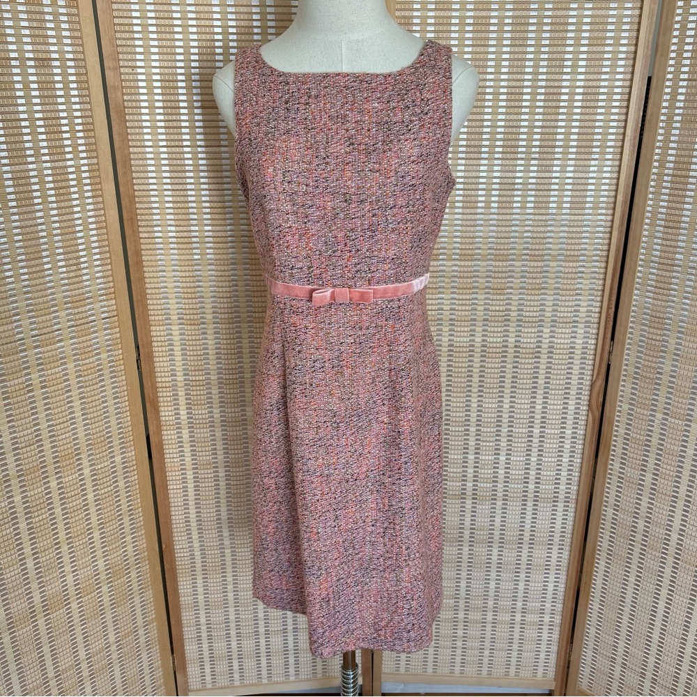 Vintage 90s GAP Pink Tweed Dress Clueless Coquette Bow Sleeveless Midi Size 6